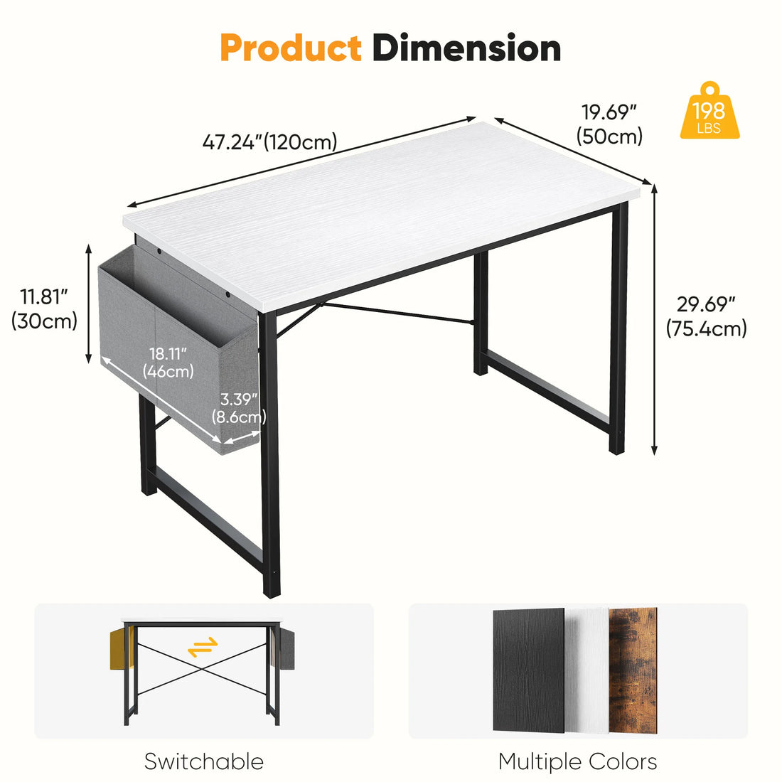 31IN to 55IN Computer Office Desk Writing Study Office Gaming Table with Storage Bag Metal Frame Wood Tabletop Easy Assembly