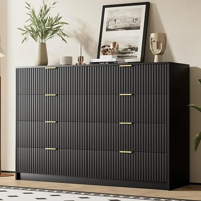 Dresser for Bedroom, Modern 9 Drawer Dresser with Smooth Slides and Gold Handles, Wide Bedroom Chest for Living Room