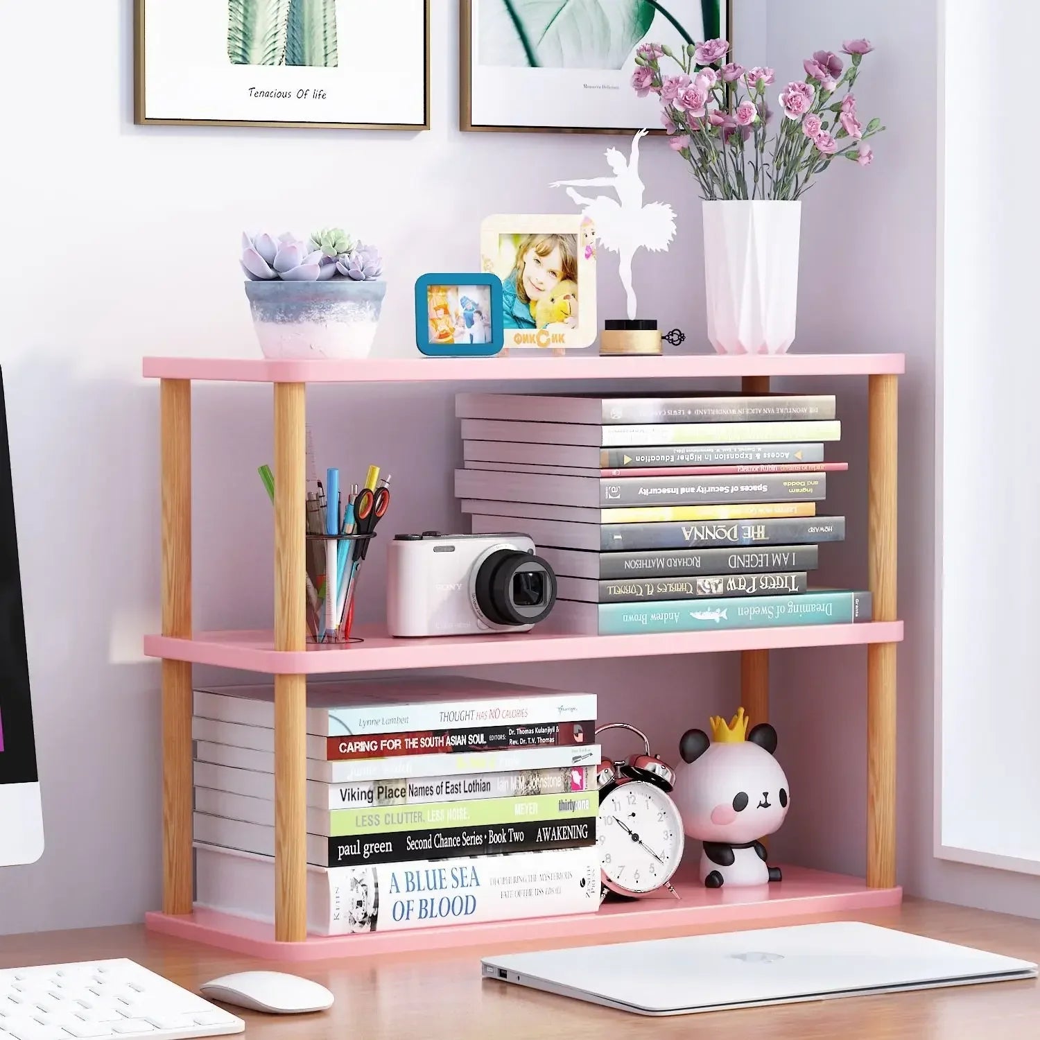 Bookcase Wooden Shelf Desktop Racks Desk Children Storage Multi-fun Office Desk Multi-layer Partition Small Home Storage Holders
