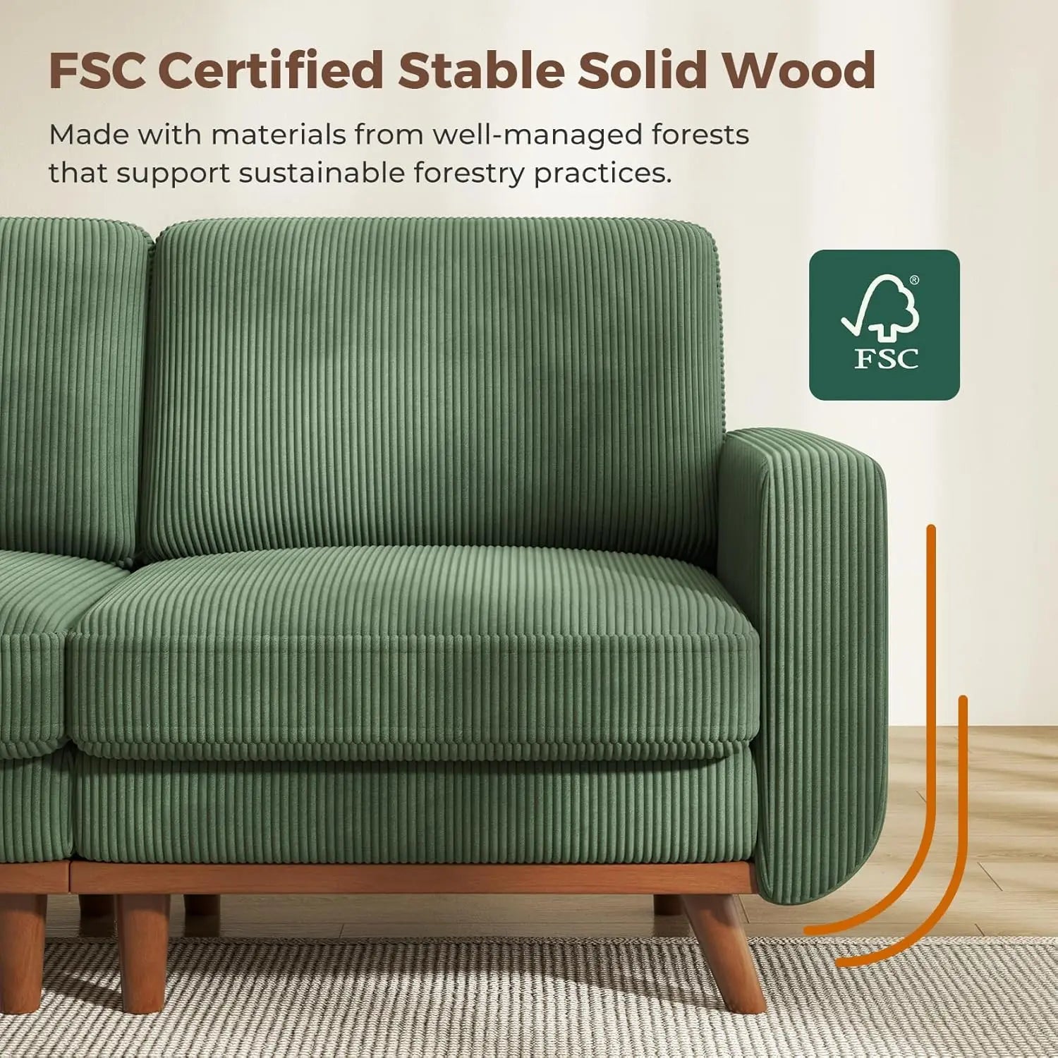 97" L-Shape Modular Sectional Sofa 3-Seat Corduroy Movable Ottoman Living Room Green, Customized
