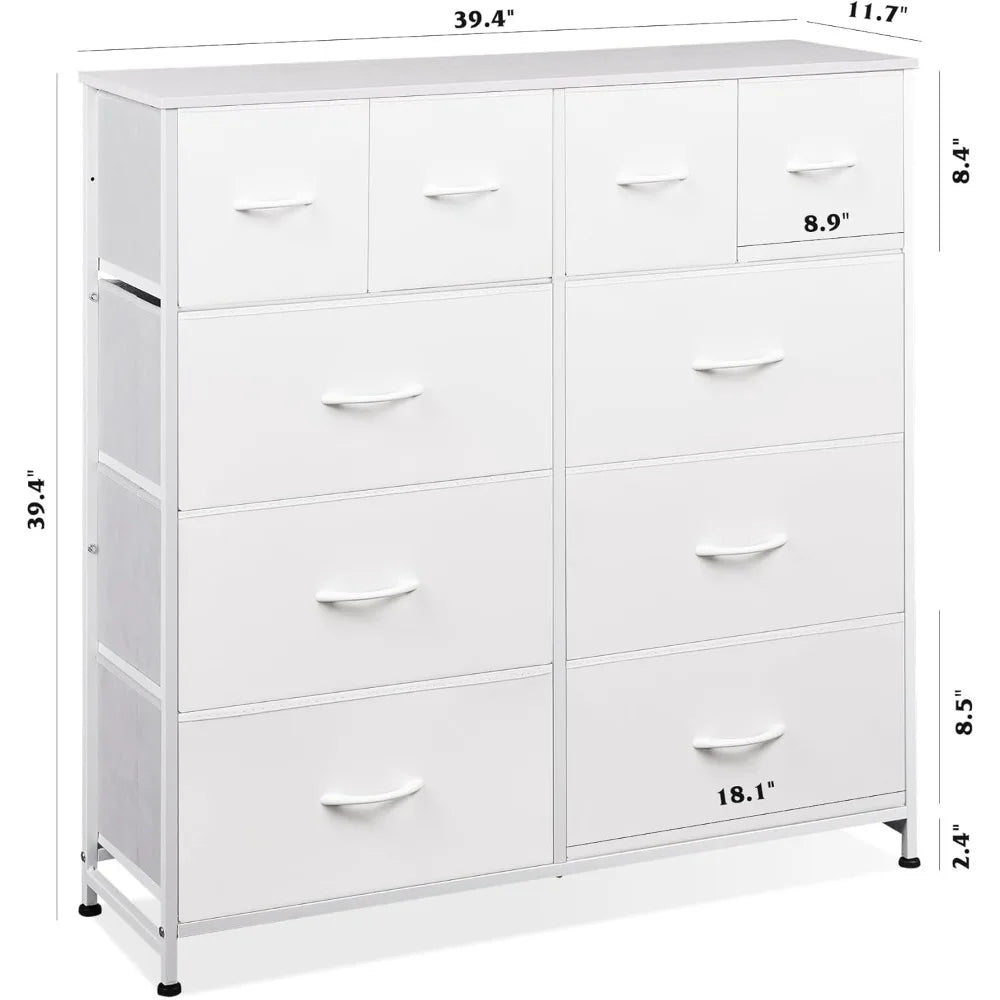 WLIVE White 10-Drawer Fabric Dresser Tall Storage Organizer Unit For Bedroom Living Room Closet Hallway