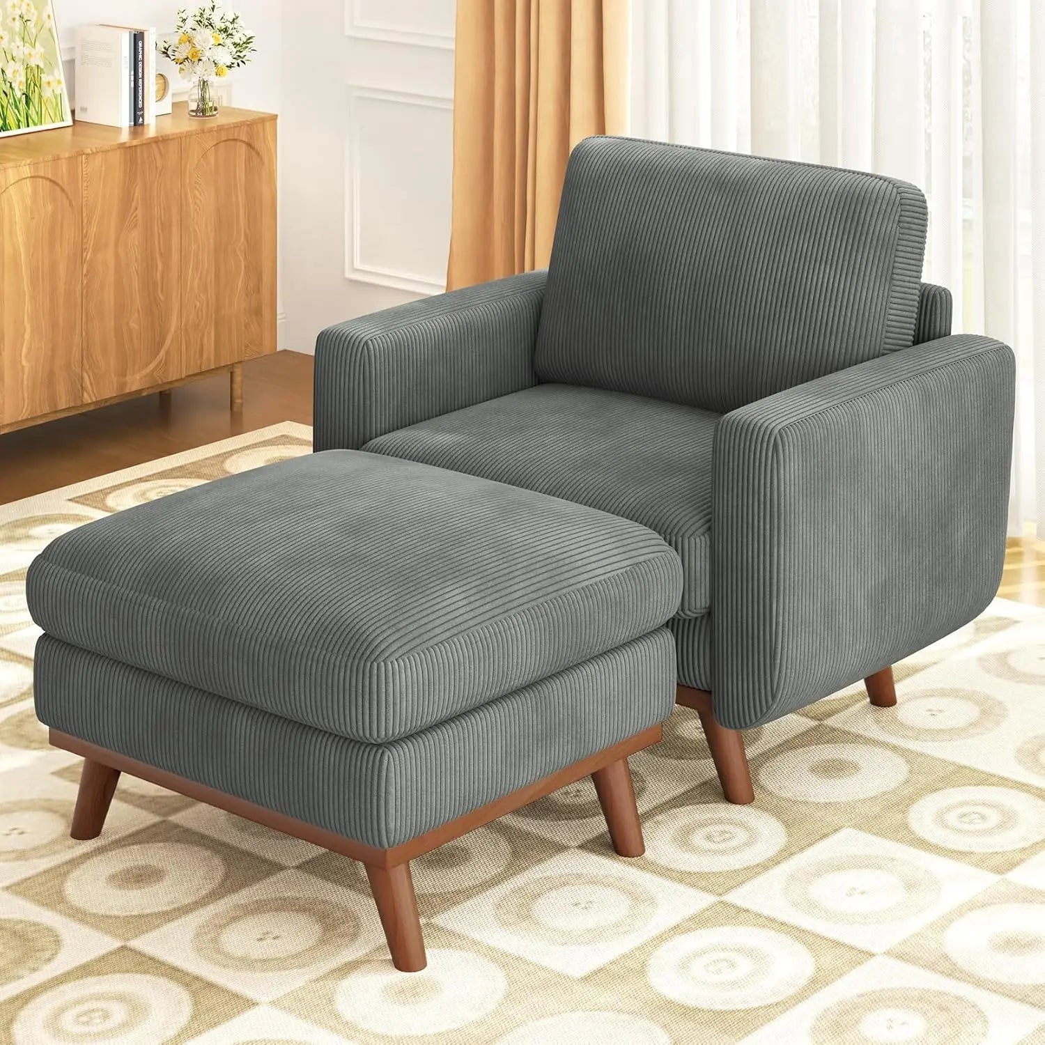 97" L-Shape Modular Sectional Sofa 3-Seat Corduroy Movable Ottoman Living Room Green, Customized