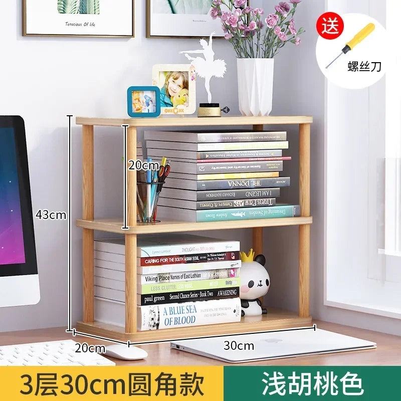 Bookcase Wooden Shelf Desktop Racks Desk Children Storage Multi-fun Office Desk Multi-layer Partition Small Home Storage Holders