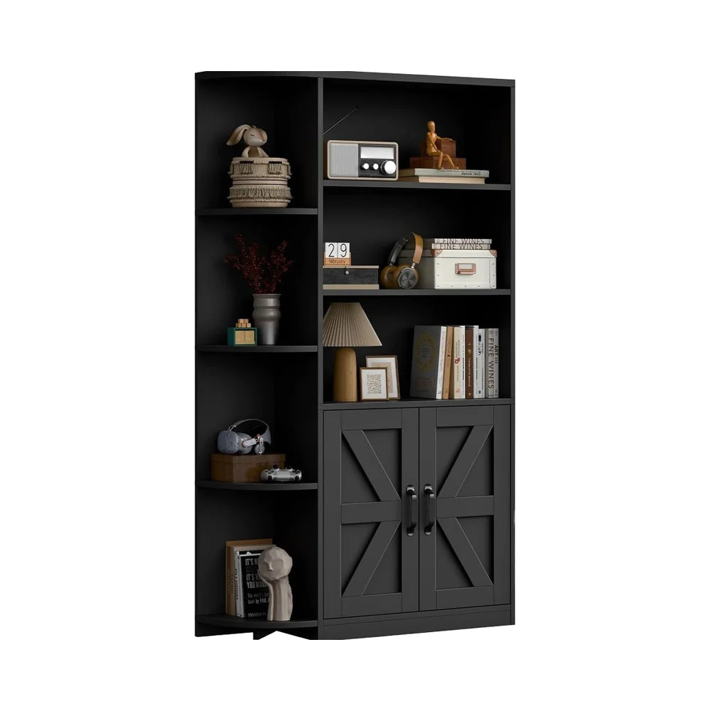 Wholesale Black Bookcase Corner Bookshelf With Shelves Cabinet Doors Adjustable Shelf For Living Room Office