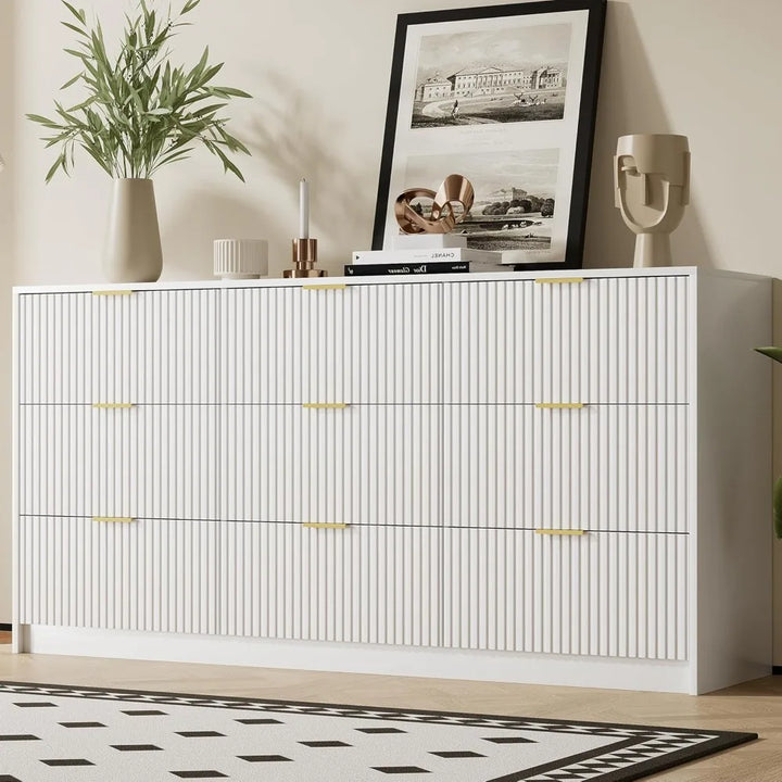 Dresser for Bedroom, Modern 9 Drawer Dresser with Smooth Slides and Gold Handles, Wide Bedroom Chest for Living Room