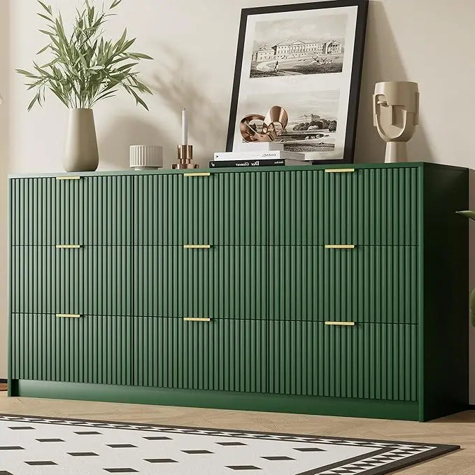 Dresser for Bedroom, Modern 9 Drawer Dresser with Smooth Slides and Gold Handles, Wide Bedroom Chest for Living Room
