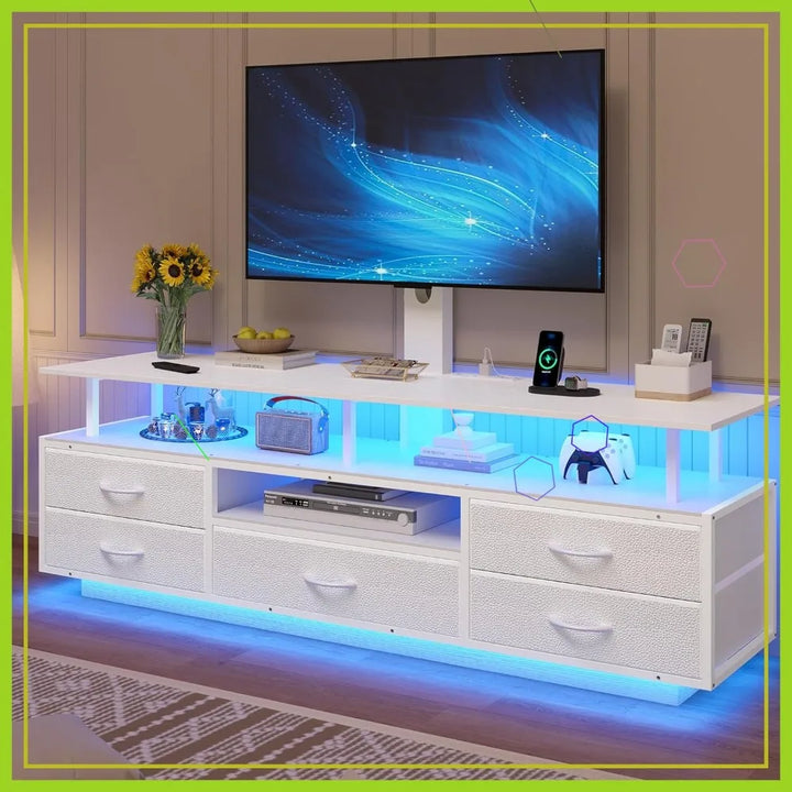 51.2" LED TV Stand with Mount for 45-70 Inch TVs, Power Outlets, Storage & Smart Lights
