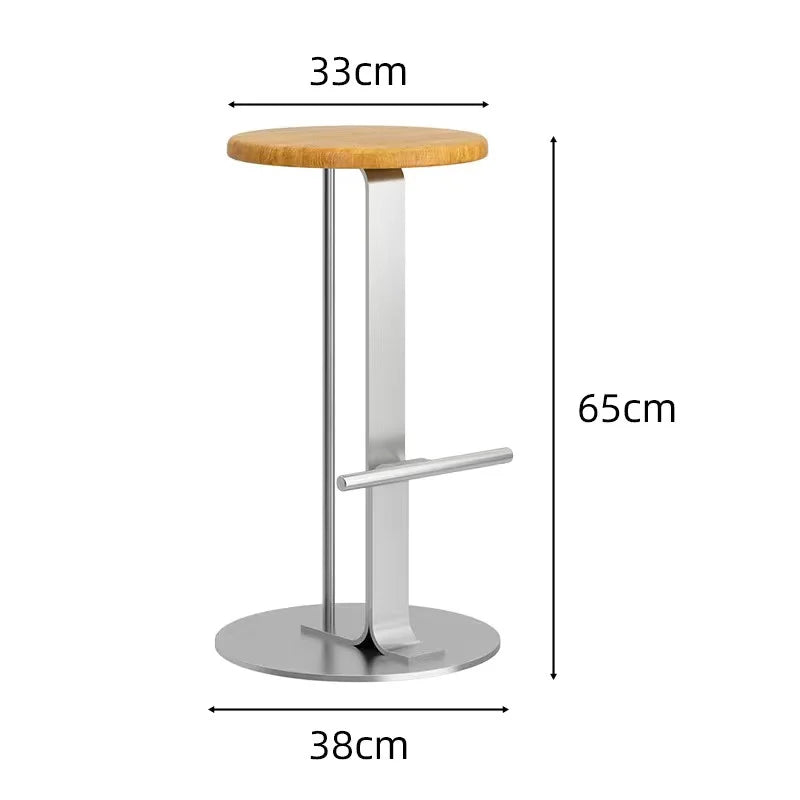 ‌Scandinavian Bar Stools, Solid Wood & Iron Height-Adjustable, Wide Base Counter Seats, Bistro-Grade Home Bar Furniture