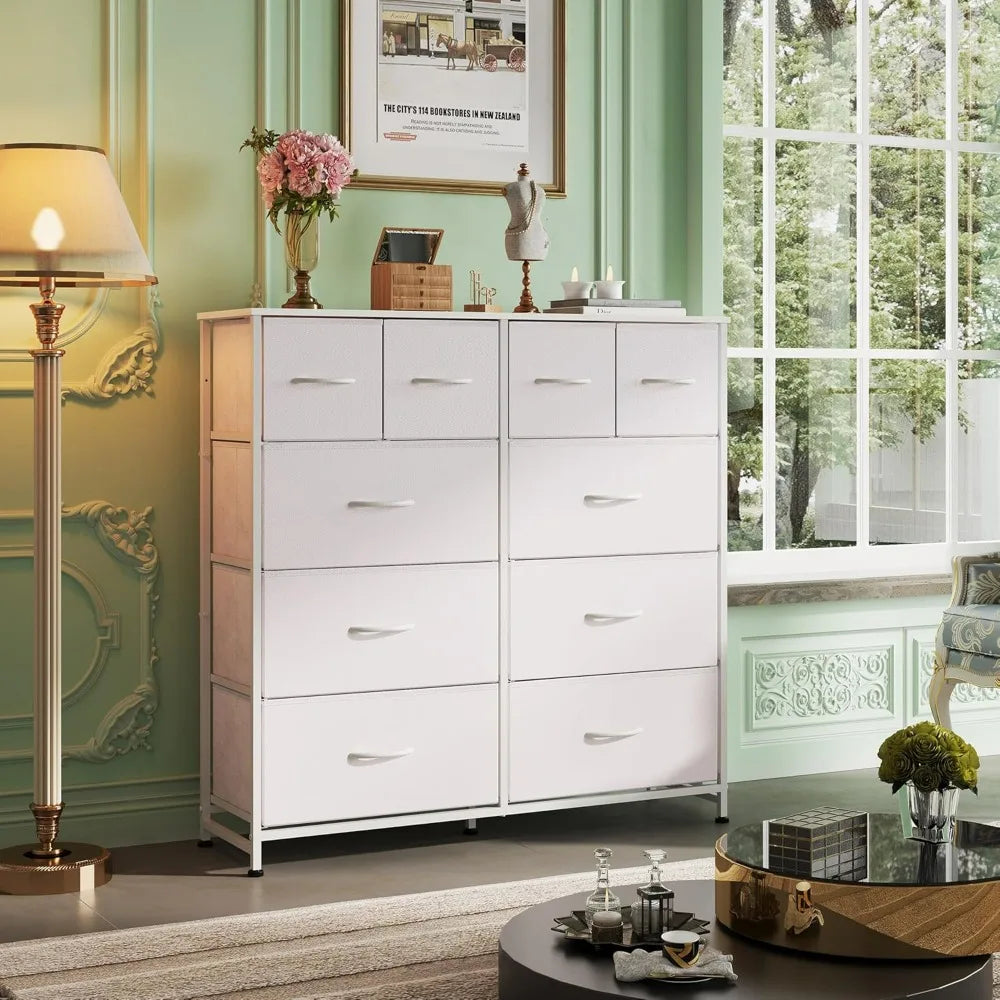 WLIVE White 10-Drawer Fabric Dresser Tall Storage Organizer Unit For Bedroom Living Room Closet Hallway