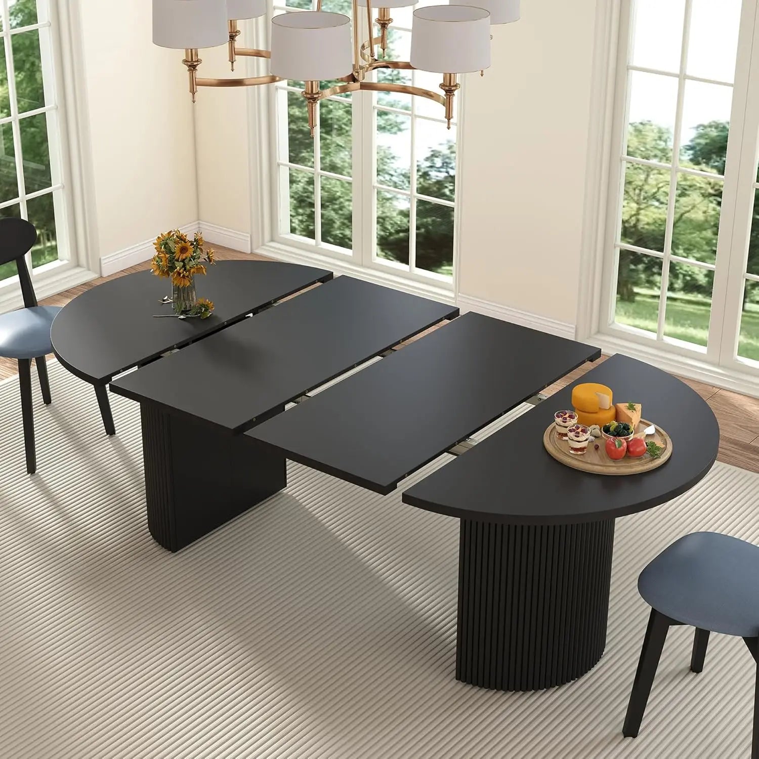 41 in-78 in Extendable Dining Room Table for 4-8, Round Expandable Kitchen Table with Fluted Base, Modern Farmhouse, Customized