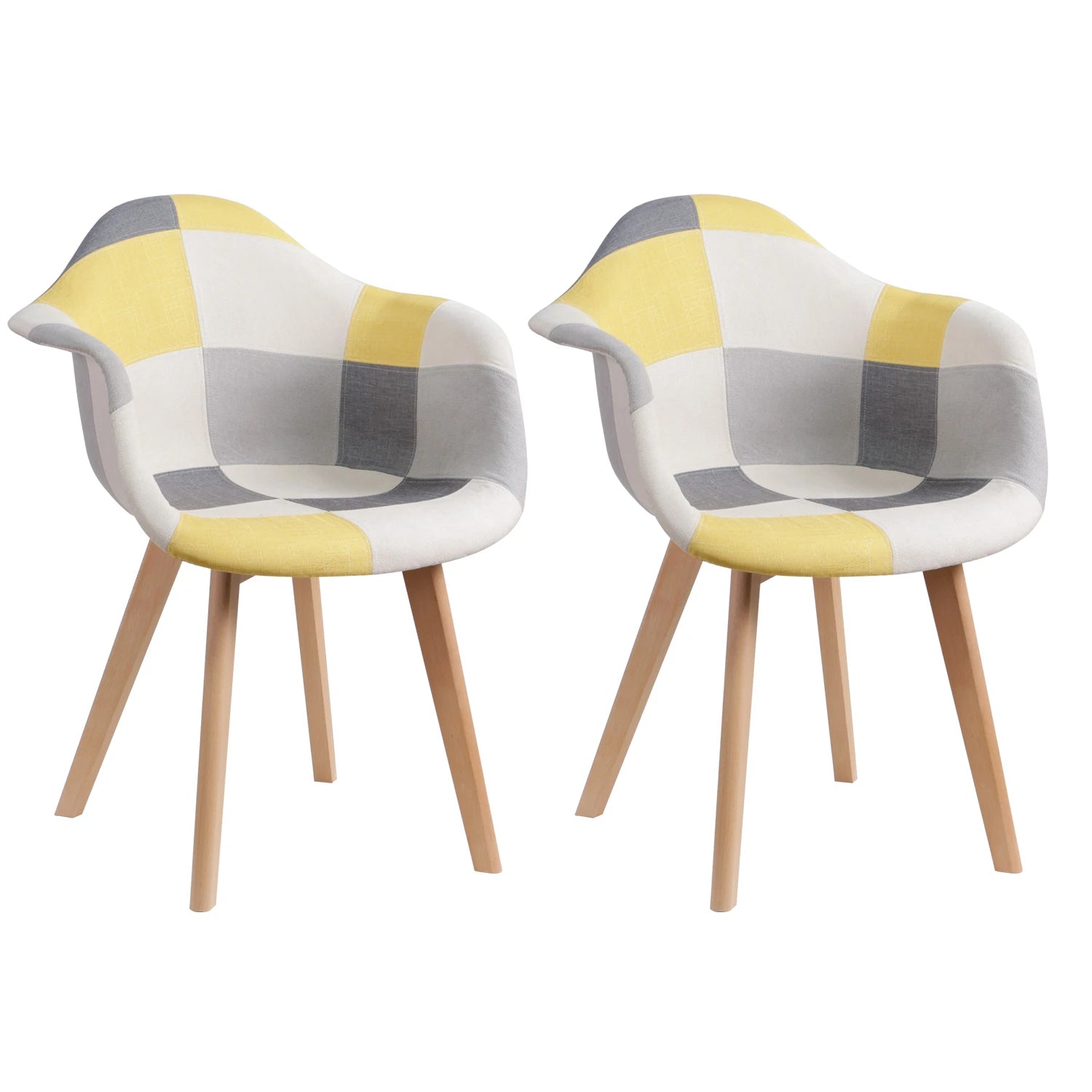 EGOONM Set of 2/4 Dining Chairs Patchwork Chairs with Wooden Legs and padded seat for Kitchen Living Room Technical cloth fabric