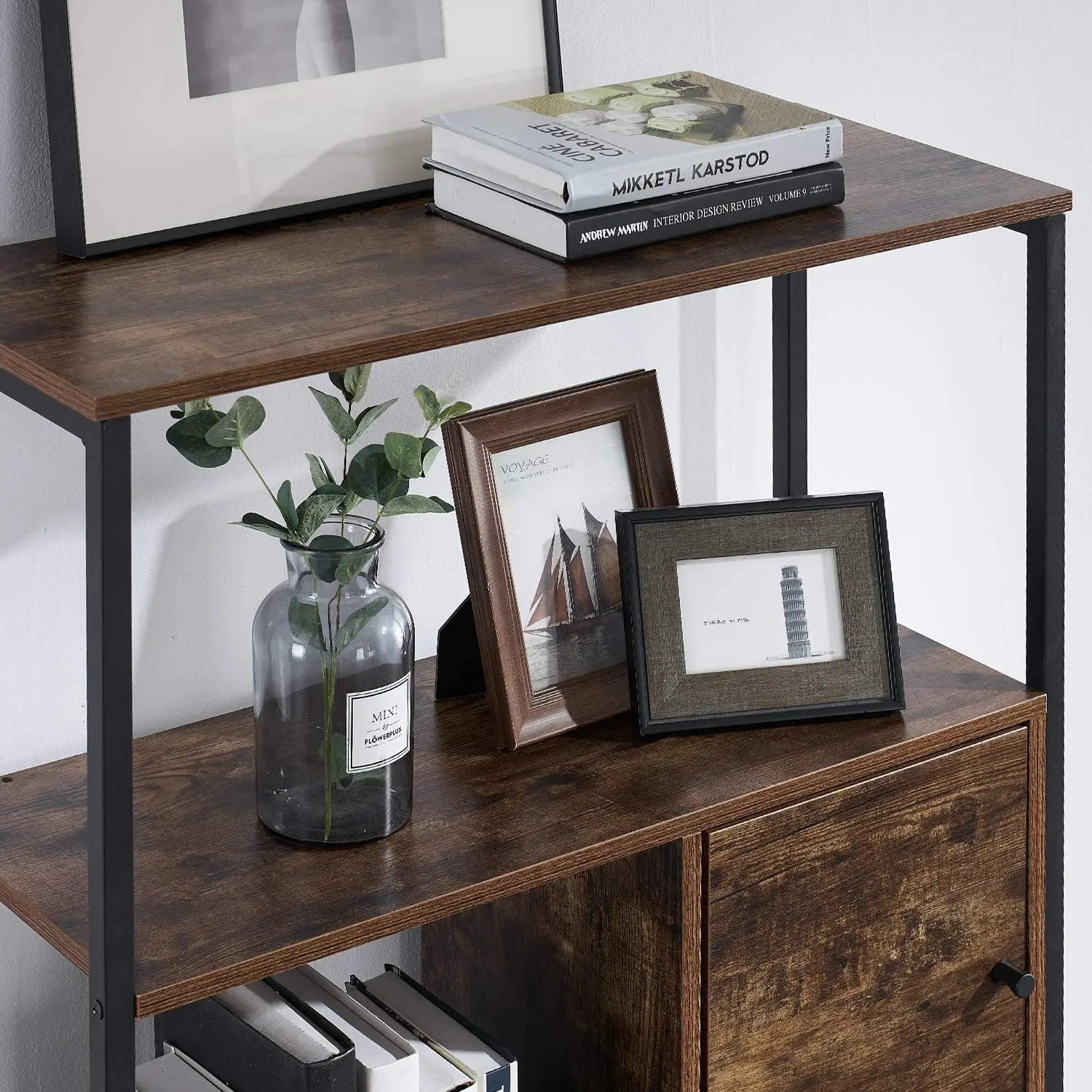 Bookcase With 2 Drawers 4 Tiers Storage Organizer Bookshelf And Cabinet For Living Room,Home Office