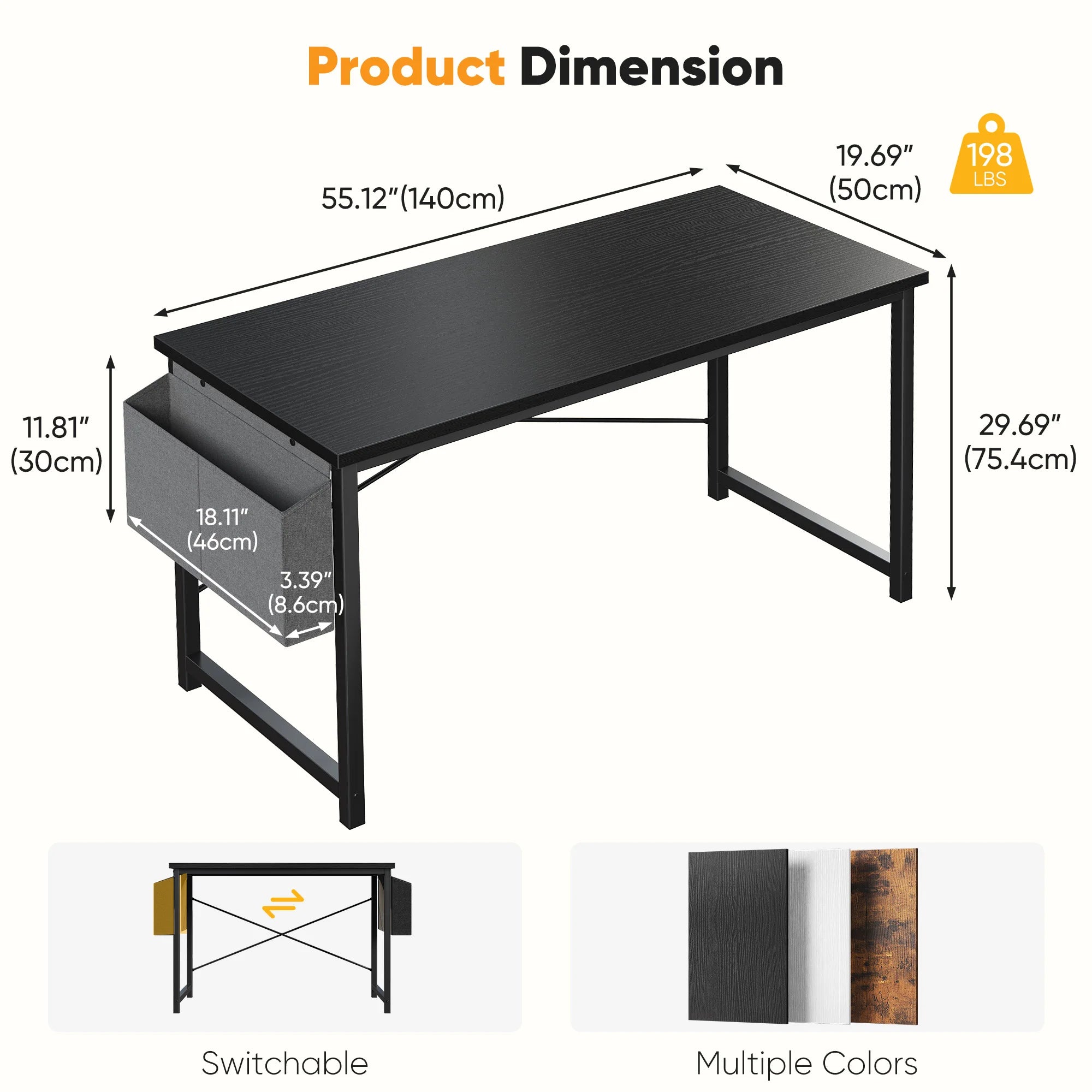31IN to 55IN Computer Office Desk Writing Study Office Gaming Table with Storage Bag Metal Frame Wood Tabletop Easy Assembly