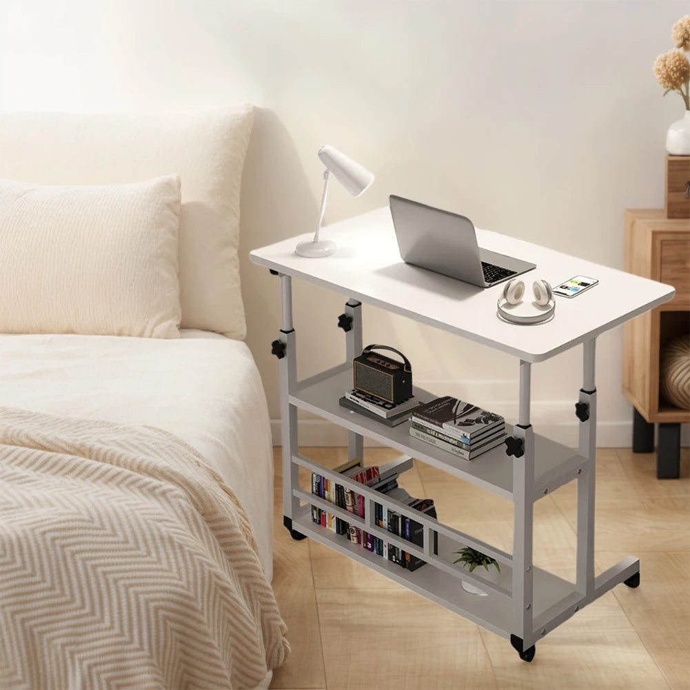 Laptop Desk Height Adjustable Tabletop Mobile Stand with 360° Rolling Swivel Wheel Bedside Table Laptop Desk for Home Office