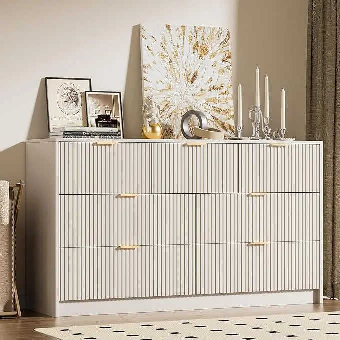Dresser for Bedroom, Modern 9 Drawer Dresser with Smooth Slides and Gold Handles, Wide Bedroom Chest for Living Room