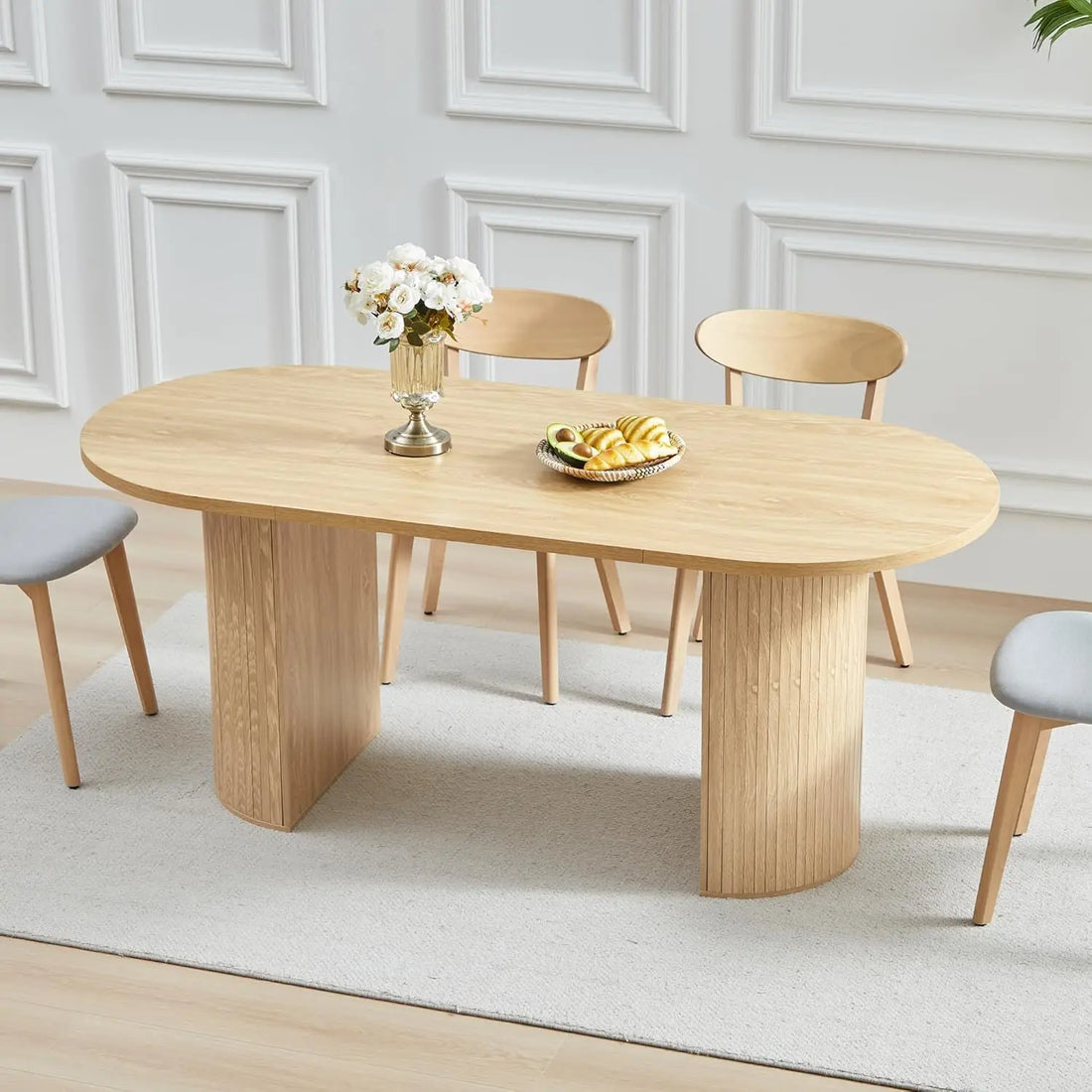 41 in-78 in Extendable Dining Room Table for 4-8, Round Expandable Kitchen Table with Fluted Base, Modern Farmhouse, Customized
