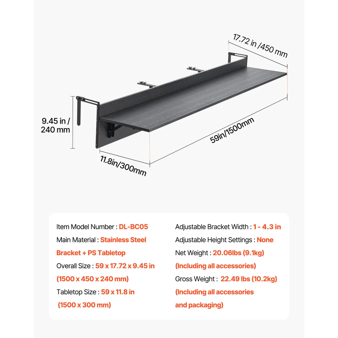 SucceBuy Balcony Hanging Table Folding Balcony Railing Table Outdoor Balcony Bar Table for Railings Serving Table for Patio Deck