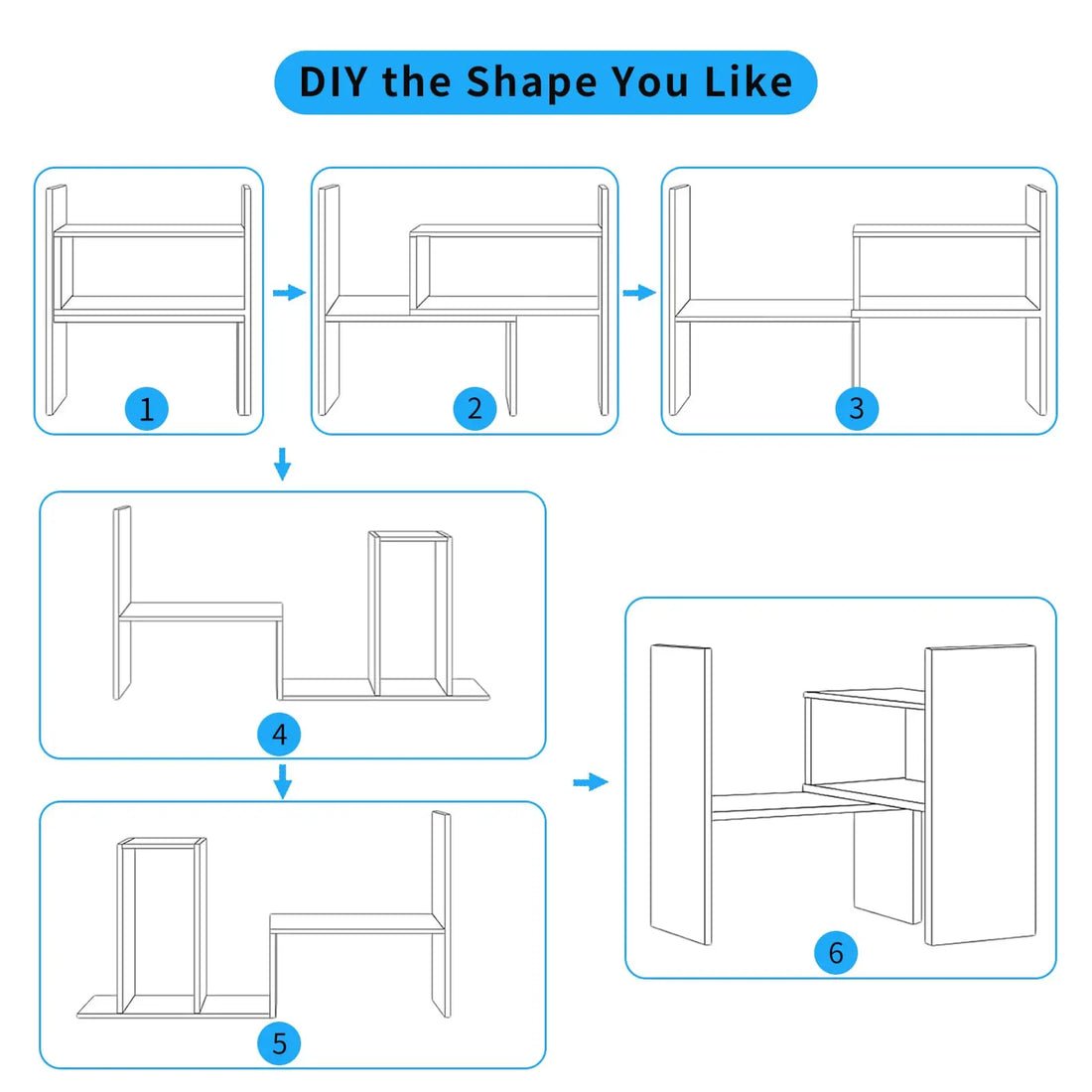 Desktop Shelf Organizer, Adjustable Wood Office Storage Rack, Counter Display Small Bookshelf for Home/Office/School(White)