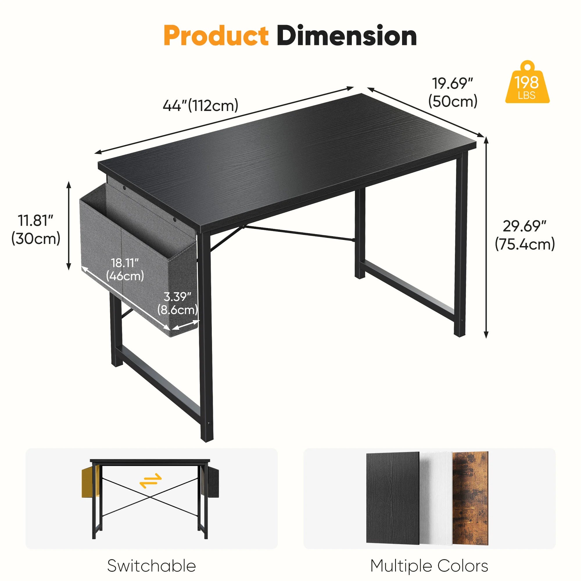 31IN to 55IN Computer Office Desk Writing Study Office Gaming Table with Storage Bag Metal Frame Wood Tabletop Easy Assembly