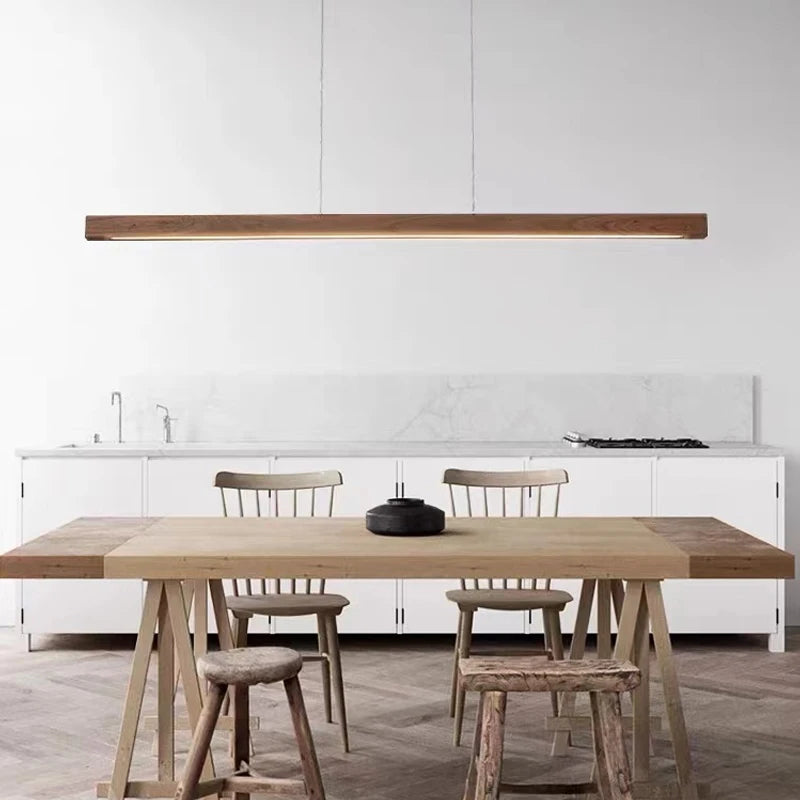 Nordic Minimalist Wabi Sabi Wind Strip Wood Led Pendant Lights Restaurant Bar Home Decor Lamp Dining Room Office Desk Chandelier