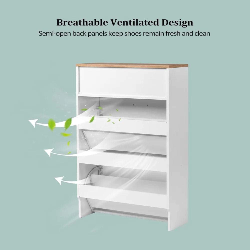 Shoe Cabinet Storage for Entryway Ultra Slim with 2 Flip &1Drop-Down Drawers, 24.8" W Narrow Shoe Cabinet for Front Door