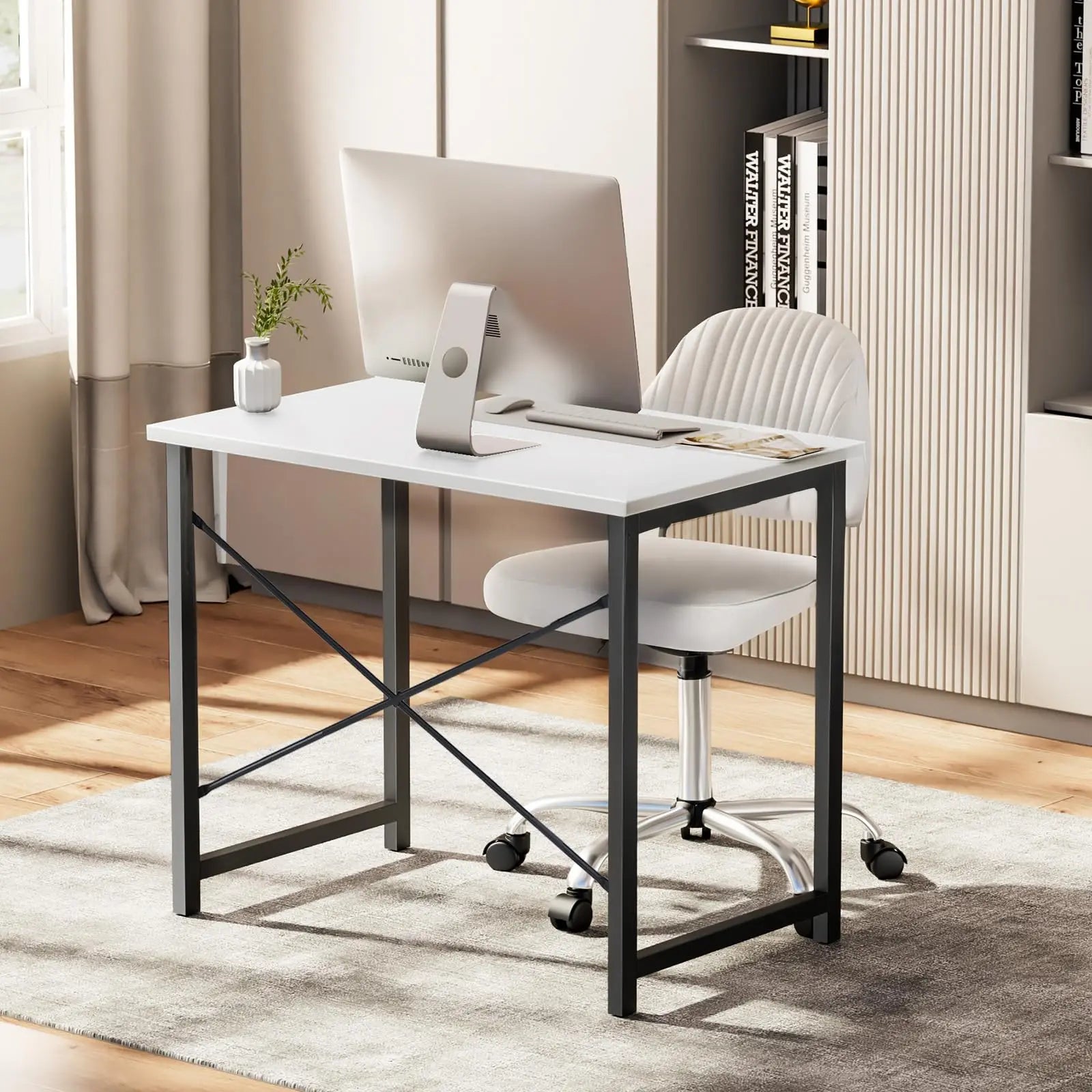 Computer Office Desk Writing Study Office Gaming Table Modern Simple Style Compact Metal Frame Wood Tabletop Easy Assembly