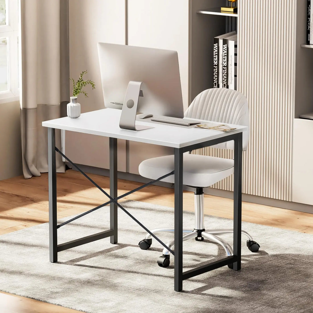 Computer Office Desk Writing Study Office Gaming Table Modern Simple Style Compact Metal Frame Wood Tabletop Easy Assembly