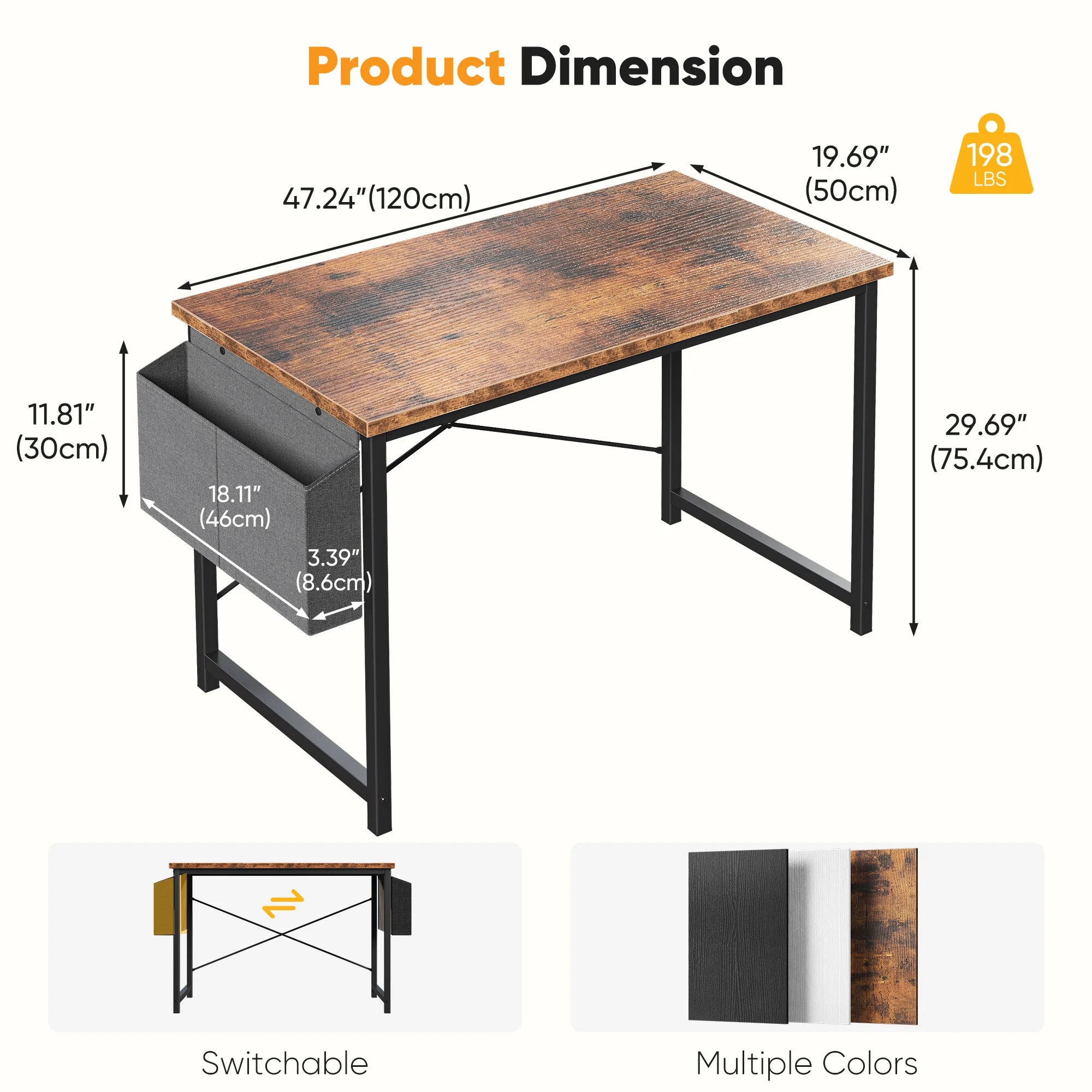31IN to 55IN Computer Office Desk Writing Study Office Gaming Table with Storage Bag Metal Frame Wood Tabletop Easy Assembly