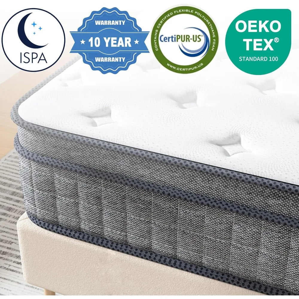 Mattress 12 Inch Firm Hybrid  Bed Mattress in a Box with Gel Memory Foam, Individually Coil Pocket Spring Mattresses, Customized
