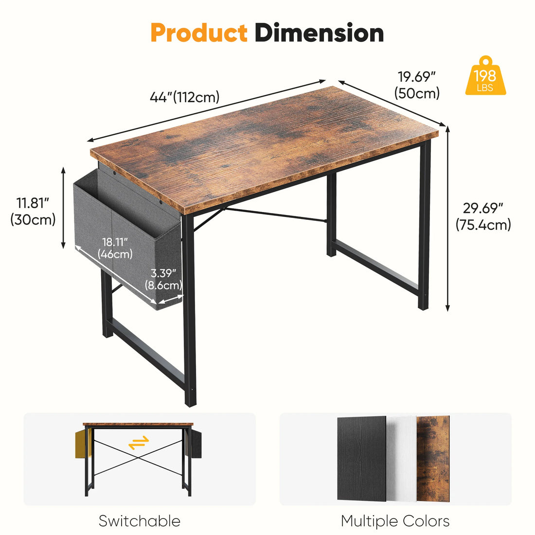 31IN to 55IN Computer Office Desk Writing Study Office Gaming Table with Storage Bag Metal Frame Wood Tabletop Easy Assembly