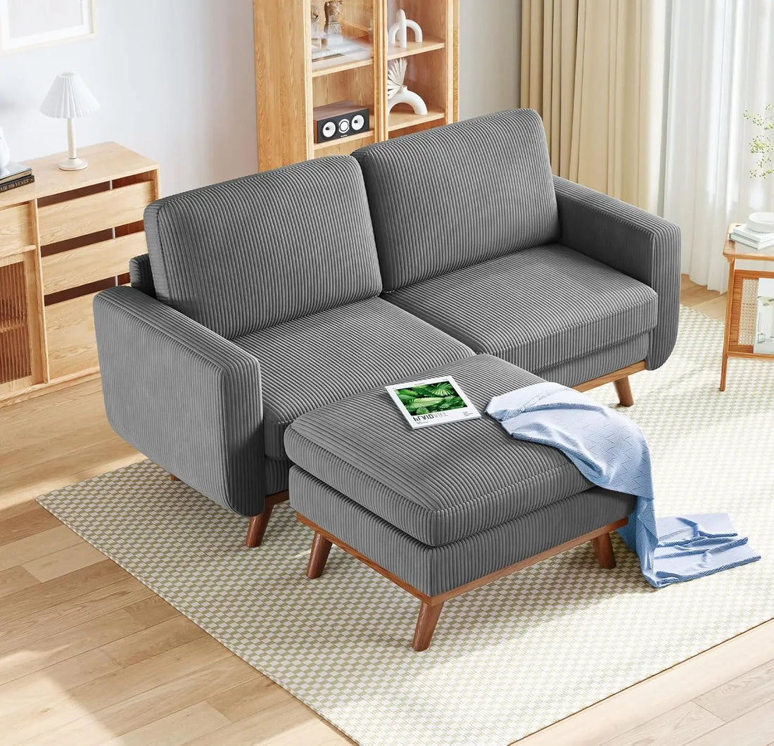 97" L-Shape Modular Sectional Sofa 3-Seat Corduroy Movable Ottoman Living Room Green, Customized