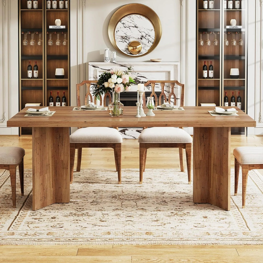 63-inch Dining Table for 4-6, Farmhouse Kitchen Table with Large Tabletop, Rectangular Eating Table for Dining Room, Living Room