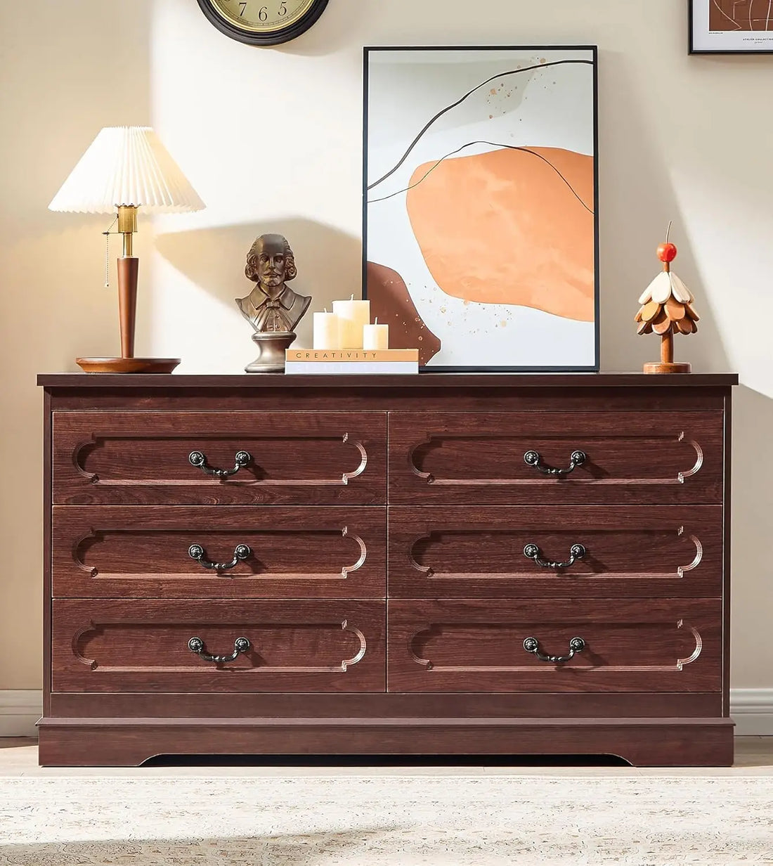 Dresser for Bedroom Farmhouse Cherry Wood Chest of Drawers for Bedroom Dresser, Rustic Wide Drawers Dressers