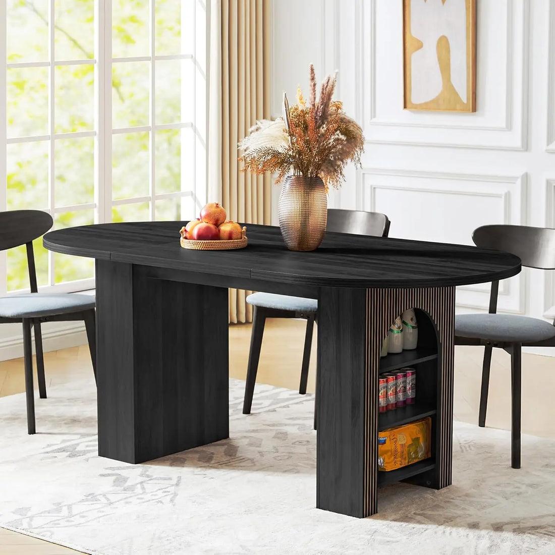 41 in-78 in Extendable Dining Room Table for 4-8, Round Expandable Kitchen Table with Fluted Base, Modern Farmhouse, Customized