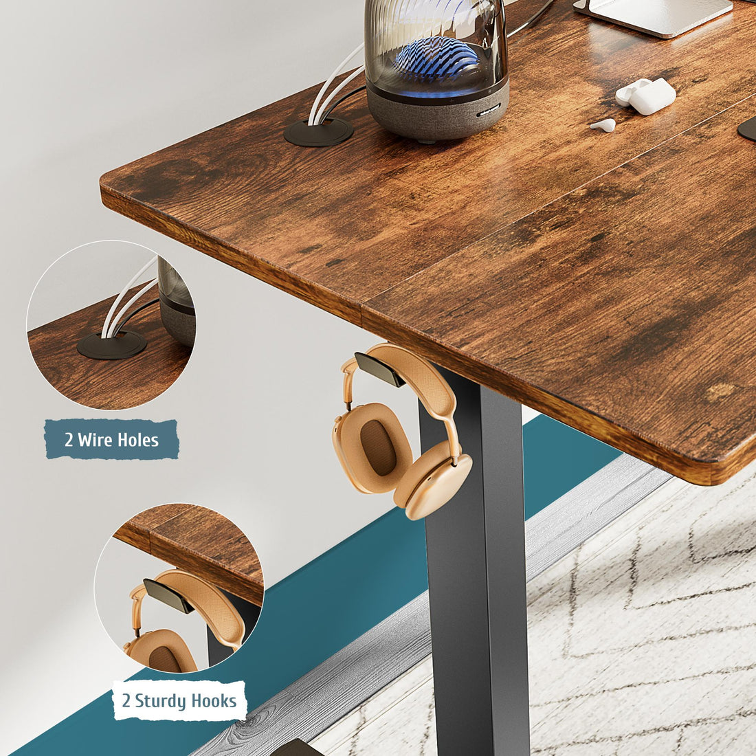 Ergonomic Height Adjustable Table with T-Shaped Metal Bracket Modern Computer Workstations