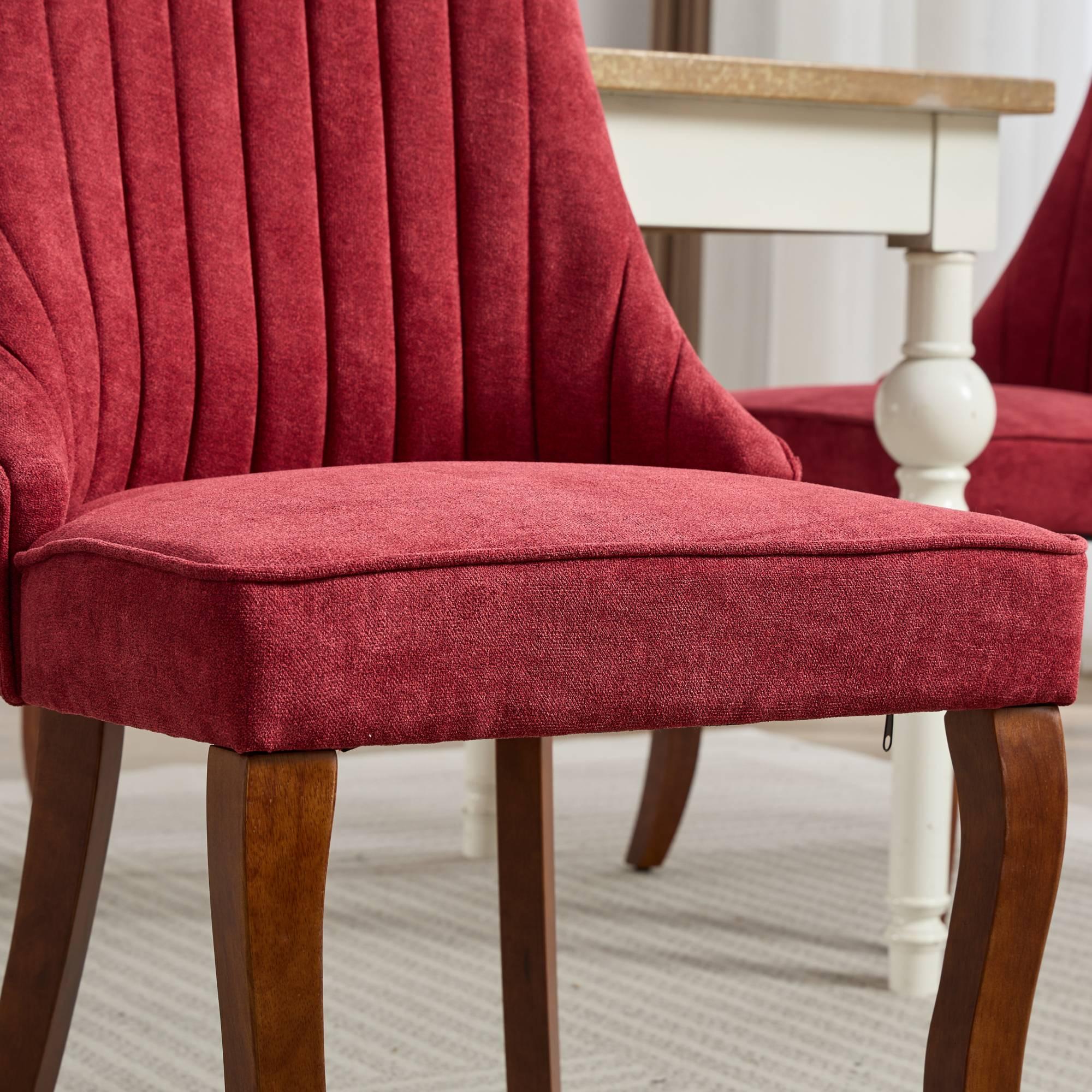 Rayon Cloth Flocking Linen Dining Chairs  Comfy Fabric Upholstered Accent Chair for Dining Room with Curved Solid Wood Legs,Set of 2