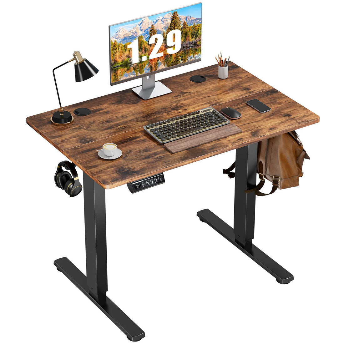 Ergonomic Height Adjustable Table with T-Shaped Metal Bracket Modern Computer Workstations