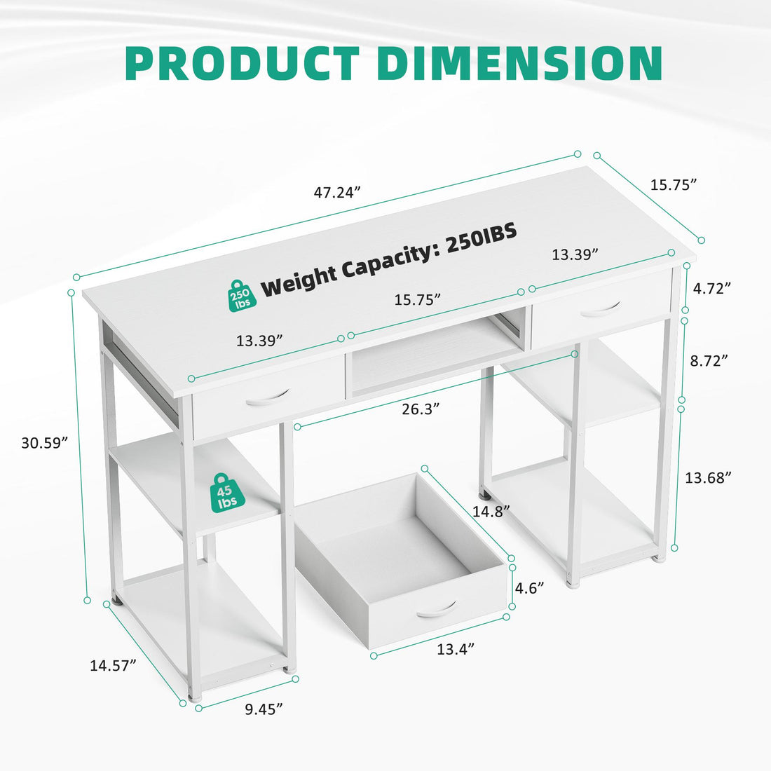 Computer Desk Small Home Office Bedroom Writing Study PC Table with Storage Space Fabric Side Bag Headphone Hook Metal Frame Adjustable