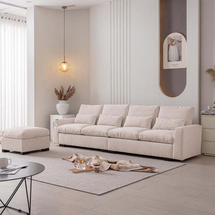114.5"Modern L Shaped Chenille Sofa Couch Reversible Ottoman With Storage Removable and Washable Cushions Sofa With USB Ports & Cup Holder For Living