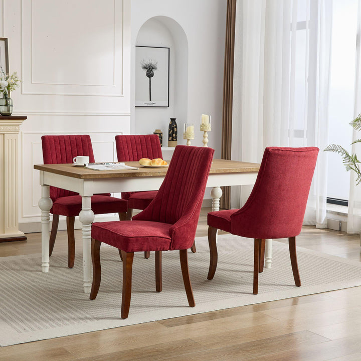 Rayon Cloth Flocking Linen Dining Chairs  Comfy Fabric Upholstered Accent Chair for Dining Room with Curved Solid Wood Legs,Set of 2