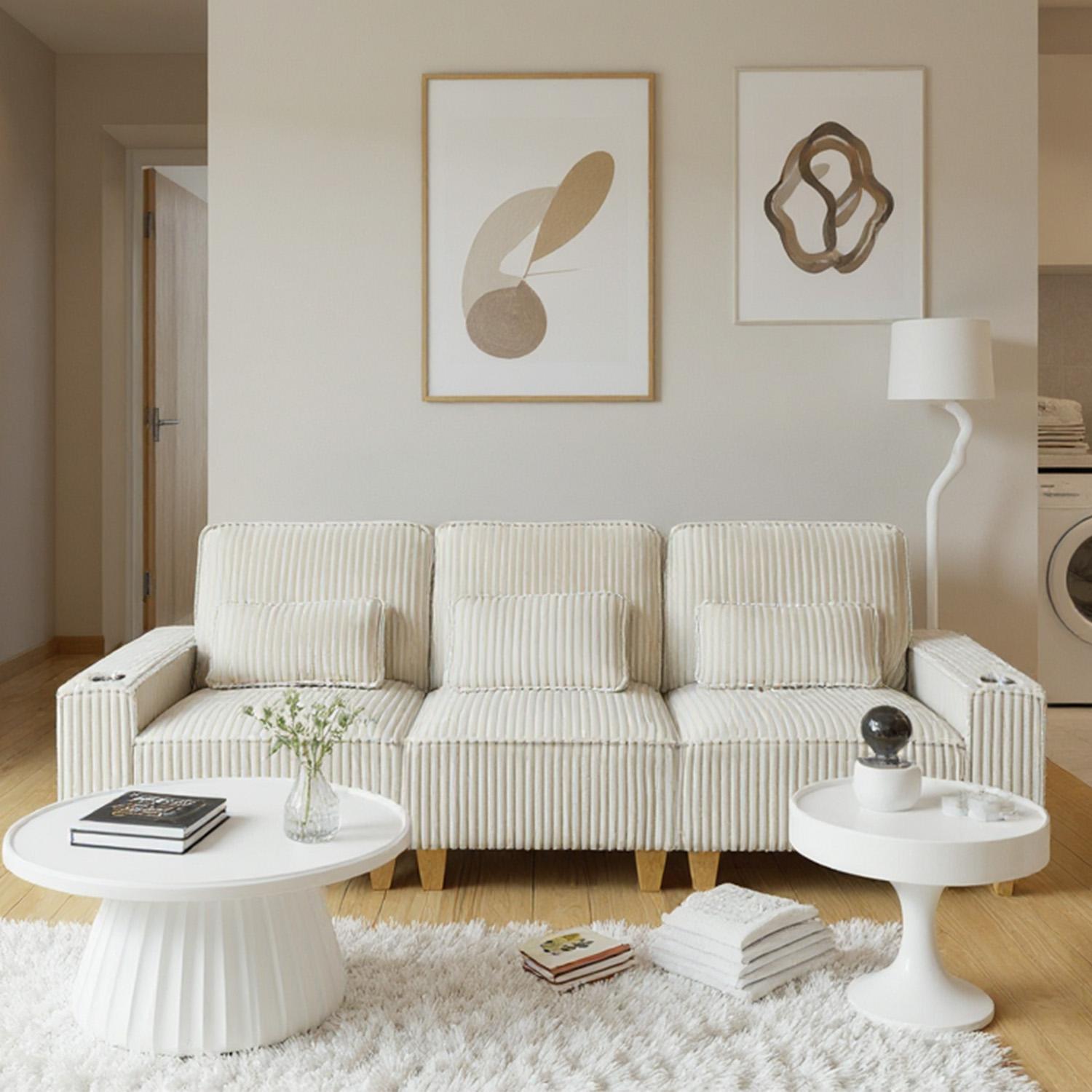 Corduroy Sectional Sofa with Cup Holder for Living Room（single sofa chair/2 Seater Loveseat/3 Seater sofa）