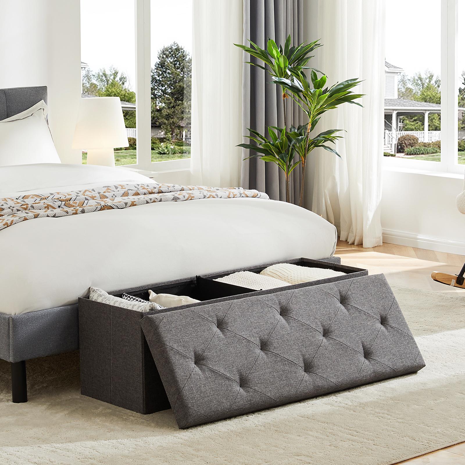 Storage Ottoman with Thicker Foam Padded Seat, Folding Foot Rest for Living Room End of Bed Bench