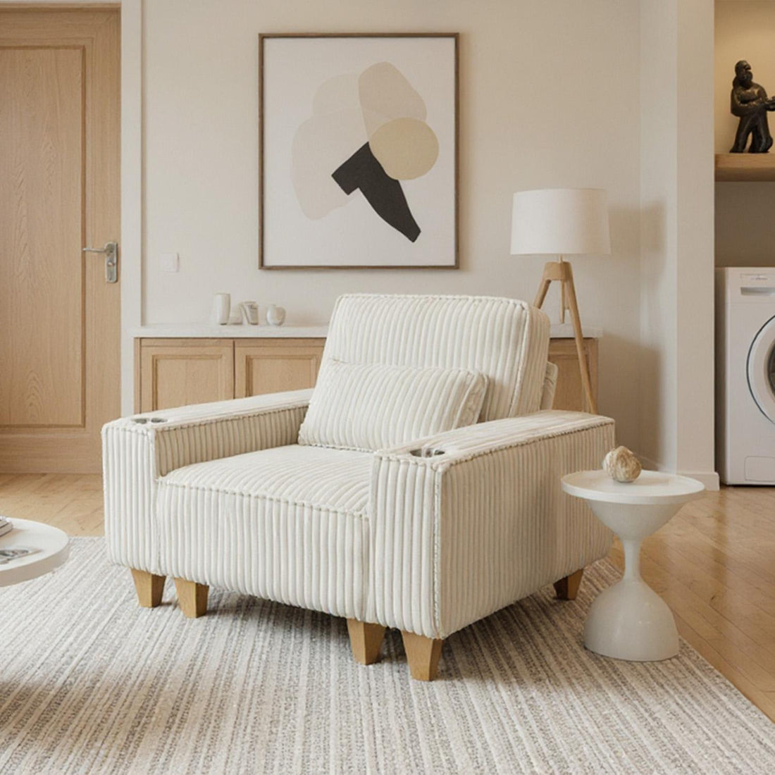 Corduroy Sectional Sofa with Cup Holder for Living Room（single sofa chair/2 Seater Loveseat/3 Seater sofa）