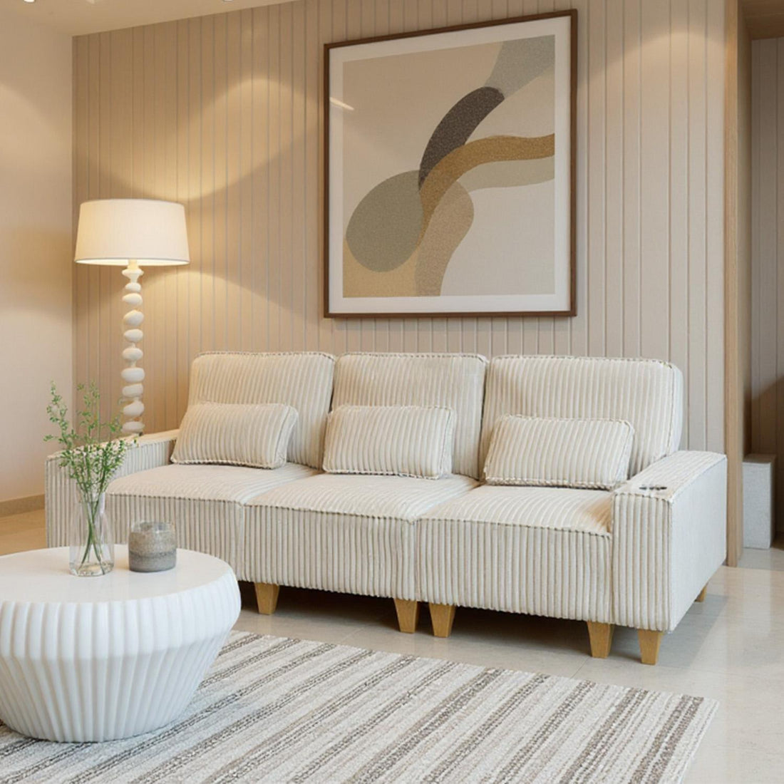 Corduroy Sectional Sofa with Cup Holder for Living Room（single sofa chair/2 Seater Loveseat/3 Seater sofa）