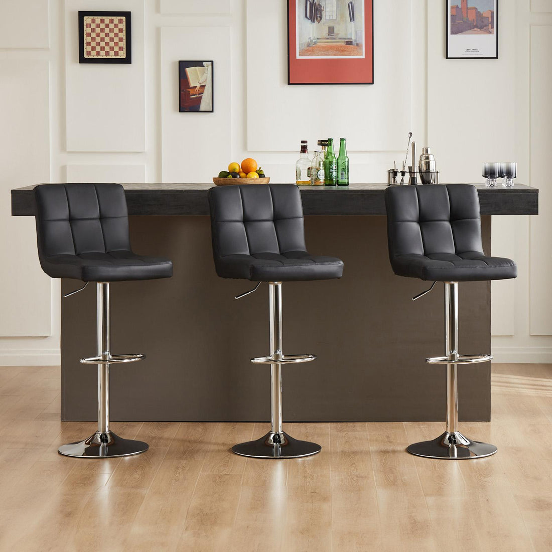 Bar Stools Set of 2, Counter Height Barstools,Square Seat Cushion Barstool with Back, Height Adjustable PU Leather Swivel Barstool ,White