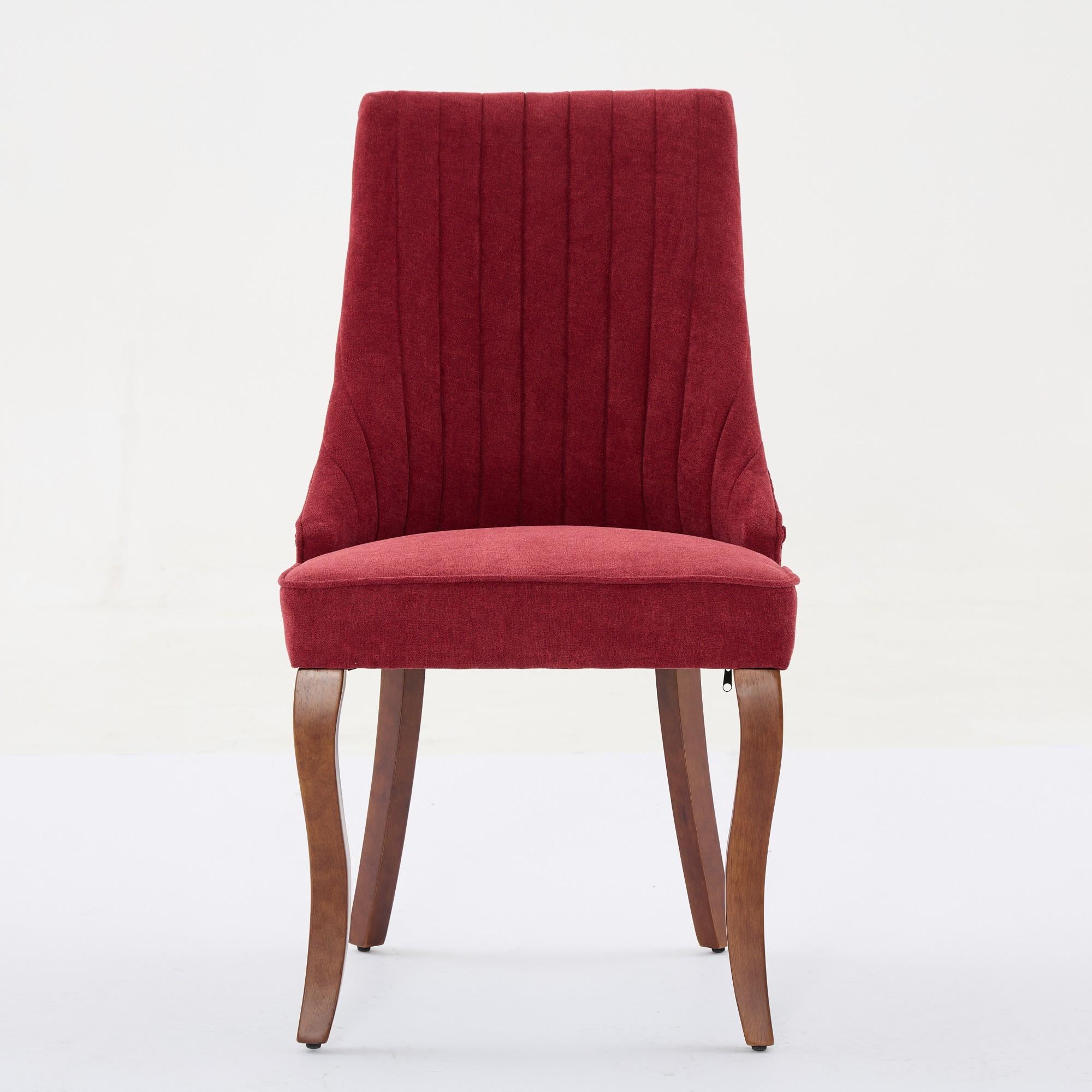 Rayon Cloth Flocking Linen Dining Chairs  Comfy Fabric Upholstered Accent Chair for Dining Room with Curved Solid Wood Legs,Set of 2