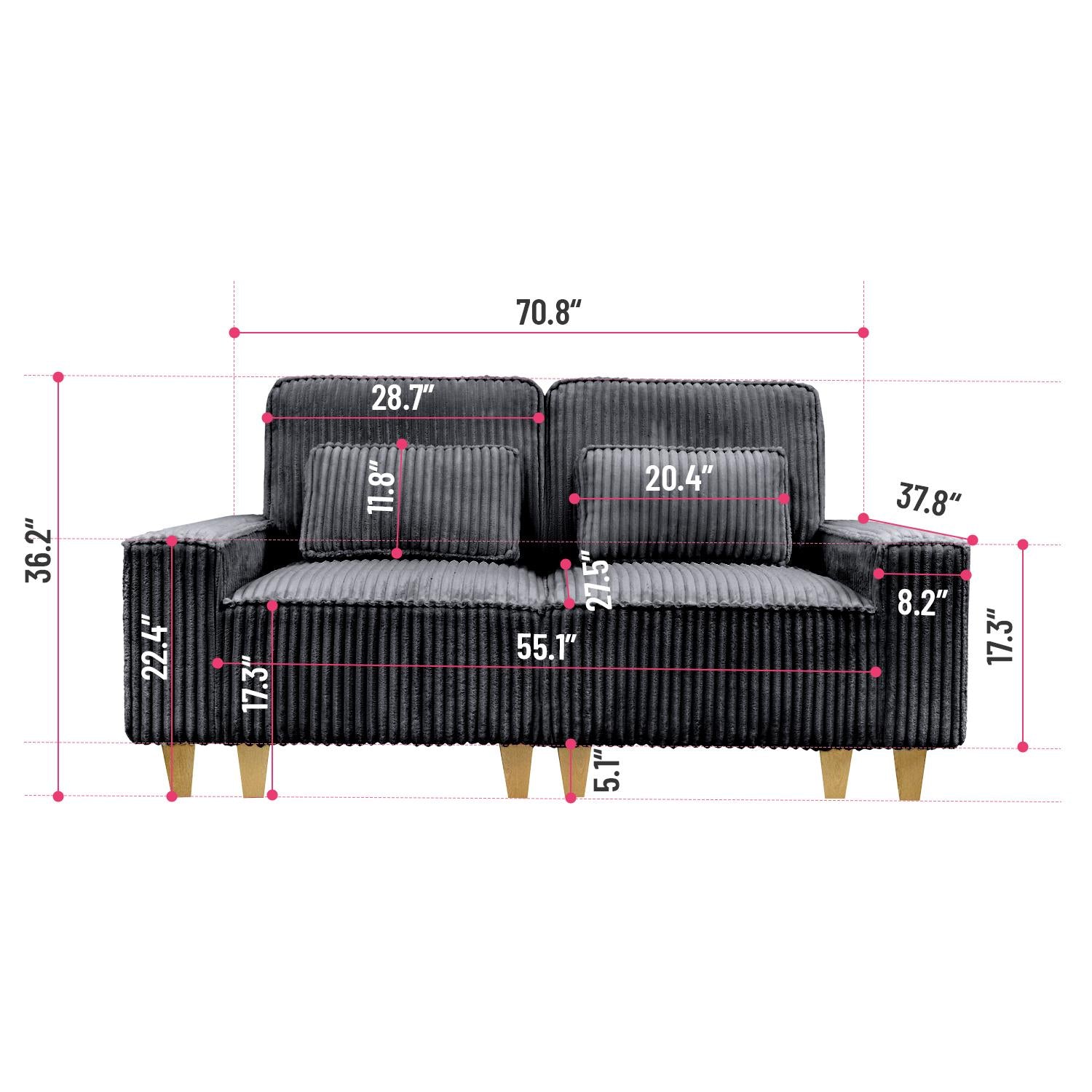 Corduroy Sectional Sofa with Cup Holder for Living Room（single sofa chair/2 Seater Loveseat/3 Seater sofa）