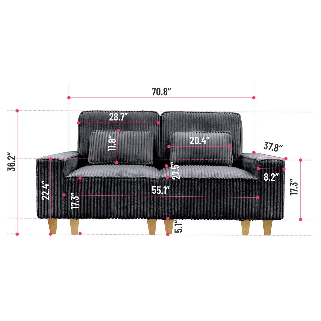 Corduroy Sectional Sofa with Cup Holder for Living Room（single sofa chair/2 Seater Loveseat/3 Seater sofa）