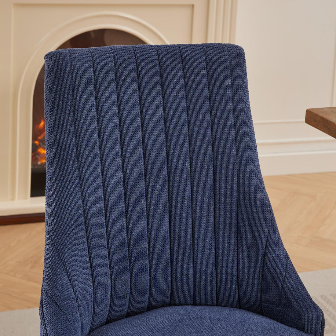 Rayon Cloth Flocking Linen Dining Chairs  Comfy Fabric Upholstered Accent Chair for Dining Room with Curved Solid Wood Legs,Set of 2