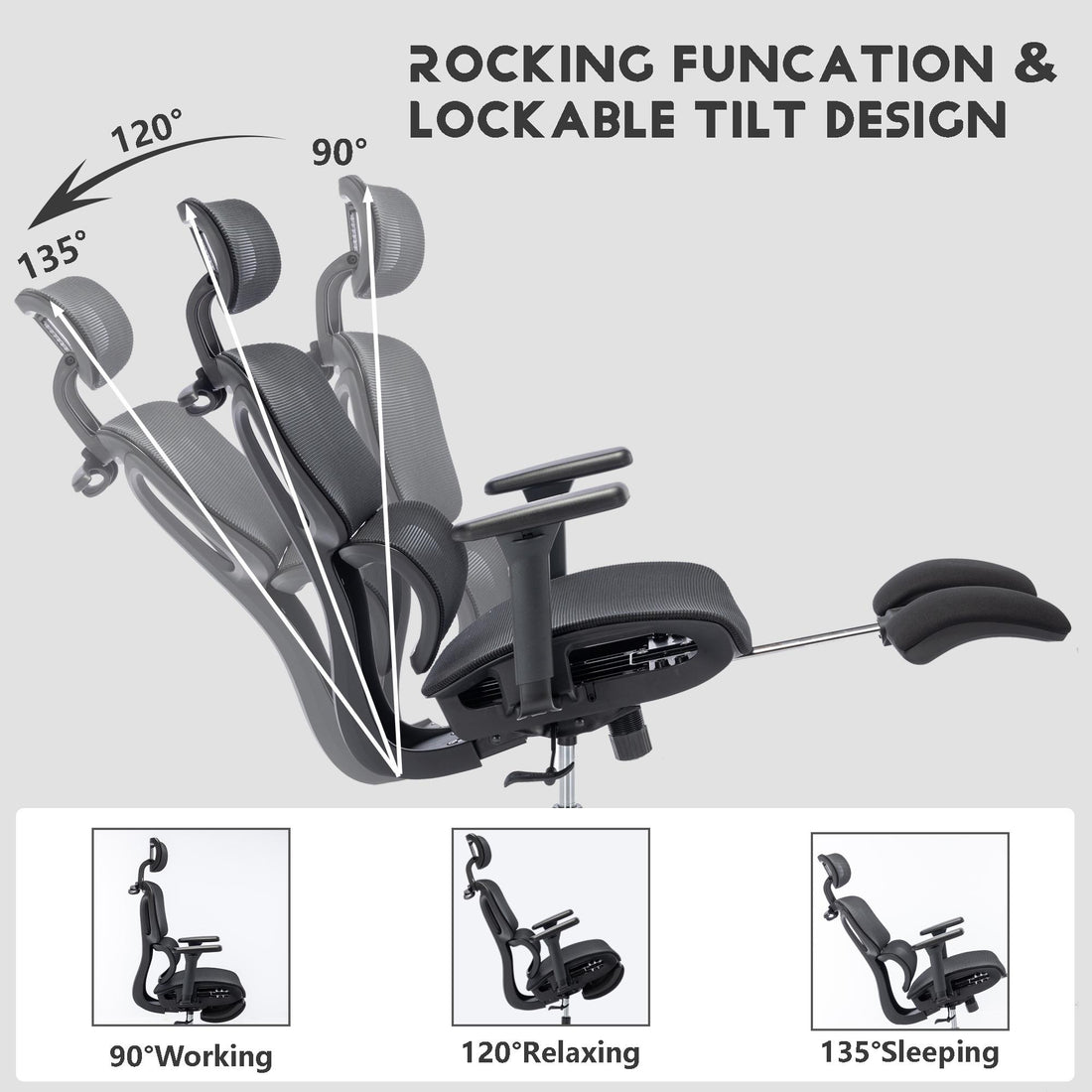 Full mesh office chair, ergonomic office chair, office mesh chair, adjustable headrest, armrests, foot pedals, with hanger